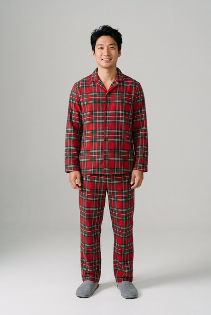 AI-made photo: a man in red plaid pyjamas