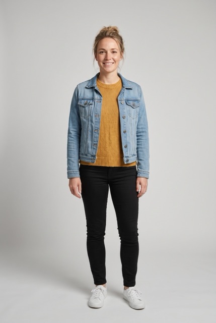 AI-made photo: a woman with blonde hair in a denim jacket